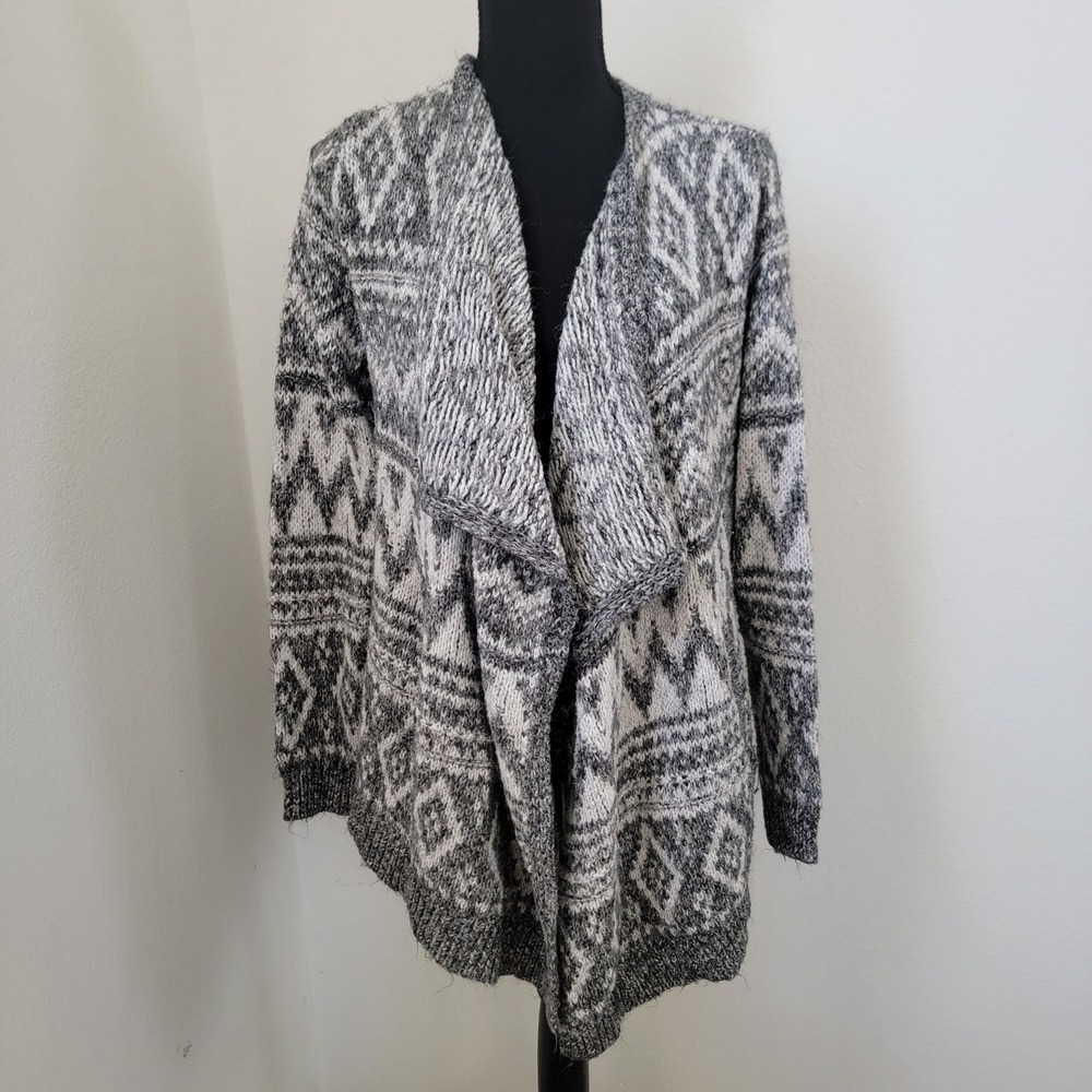 Abercrombie & Fitch Gray Sz XS Knit Open Front Cardigan Shawl Collar Fair Isle